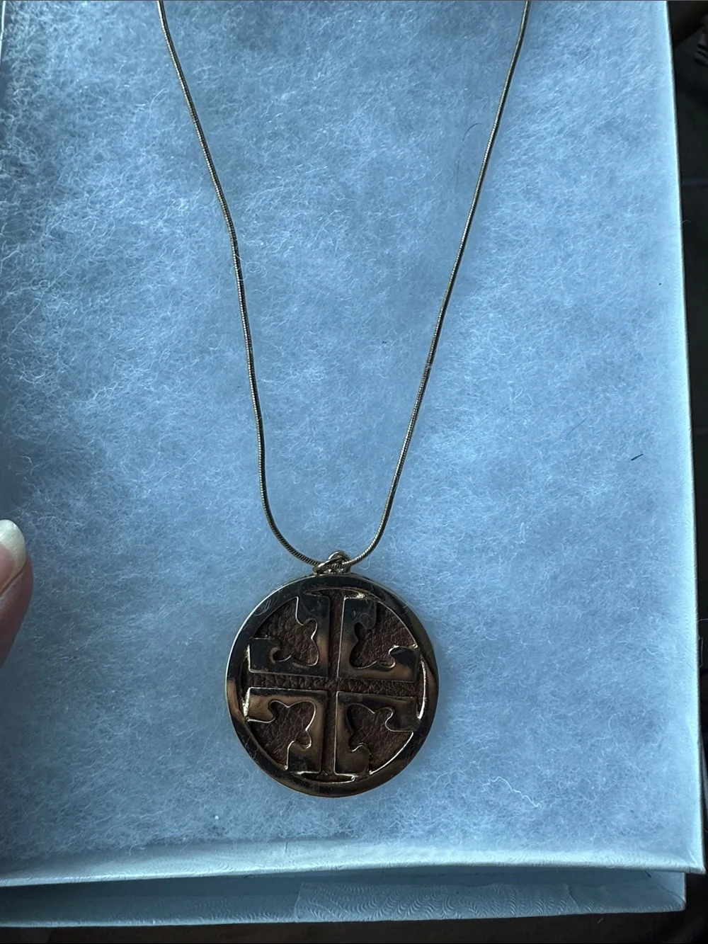 Tory Burch Gold Tone Logo Medallion Pendant